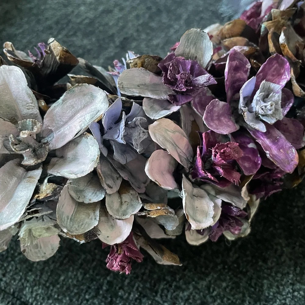 Purple and Pink Hand Painted Pine Cone Floral Wreath
